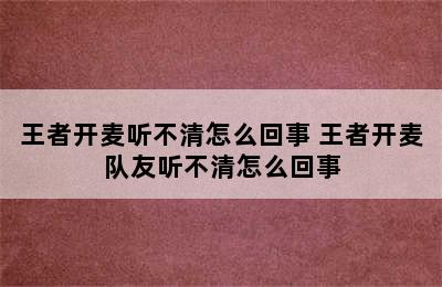 王者开麦听不清怎么回事 王者开麦队友听不清怎么回事